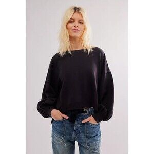 Free People Trish Sweatshirt Top Oversized Slouchy Solid Ribbed Cotton M 283712